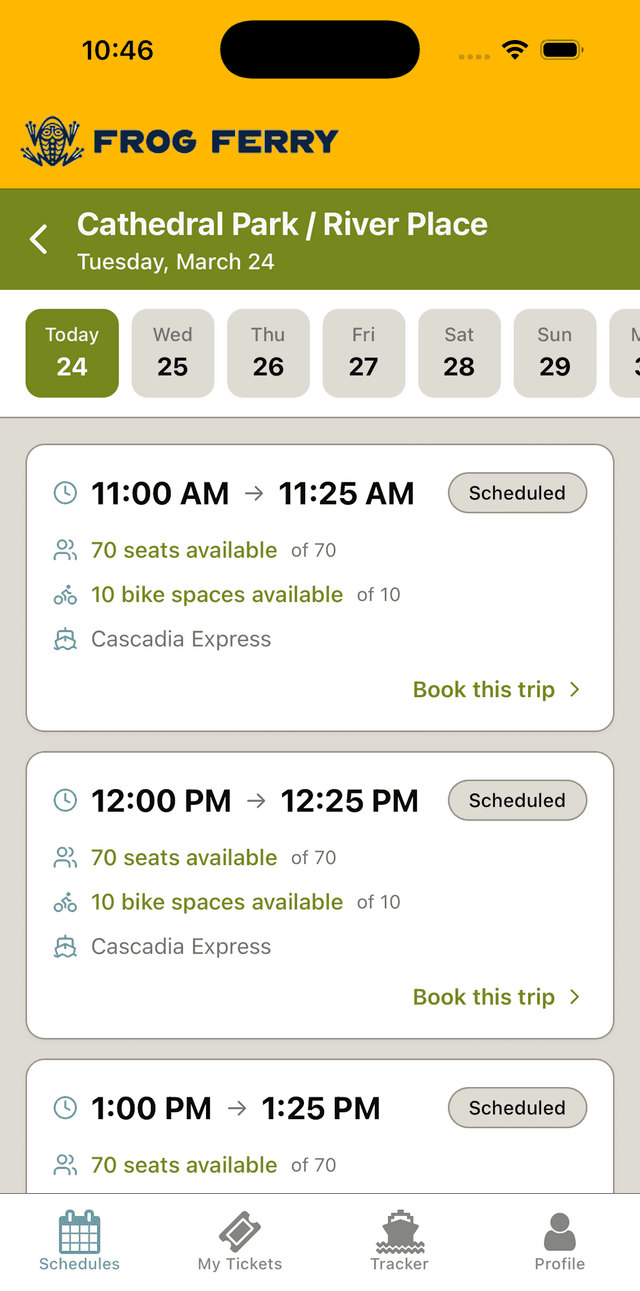 Select Departure Time Screen